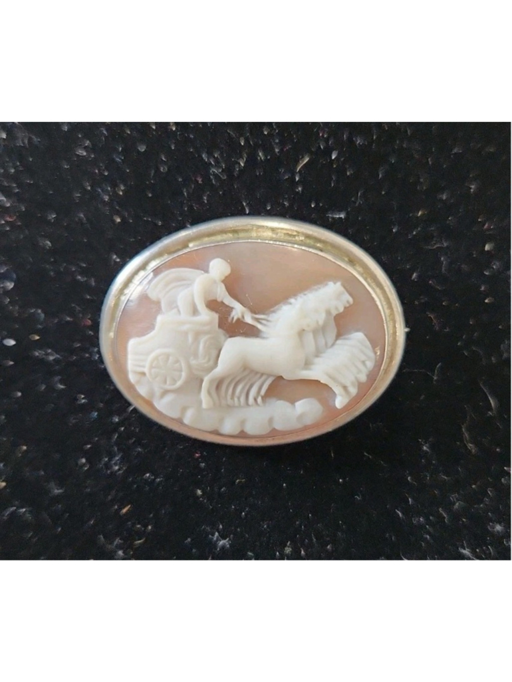 Antique Italian Carved Shell Cameo Brooch - Apollo's Sun Chariot, 925... - Picture 2 of 12